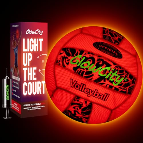 GlowCity LED Volleyball - Size 5 Light Up Glow in The Dark Volleyball with Pump and Batteries, Water-Resistant for Beach a...