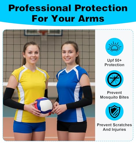 Arm Pads for Volleyball, Compression Youth Volleyball Arm Sleeves for Teen Girls, UV Sun Protection & Moisture Wicking, Li...