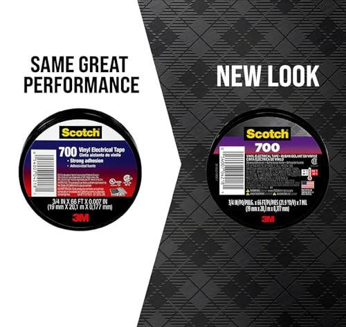 Scotch Vinyl 700 Electrical Tape, 1 Roll, Black, 3/4-in x 66-ft, General Purpose, Commercial Grade, Rated for Temperatures Up to 194-Degree, Highly Flexible, Stretchy & Conformable (700)