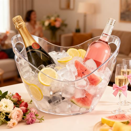 LIQWEI 3 Pcs Ice Bucket, 4 Liter Champagne Wine Bucket with Scoops, Beer Buckets Beverage Bin Clear Acrylic Storage Tub fo...