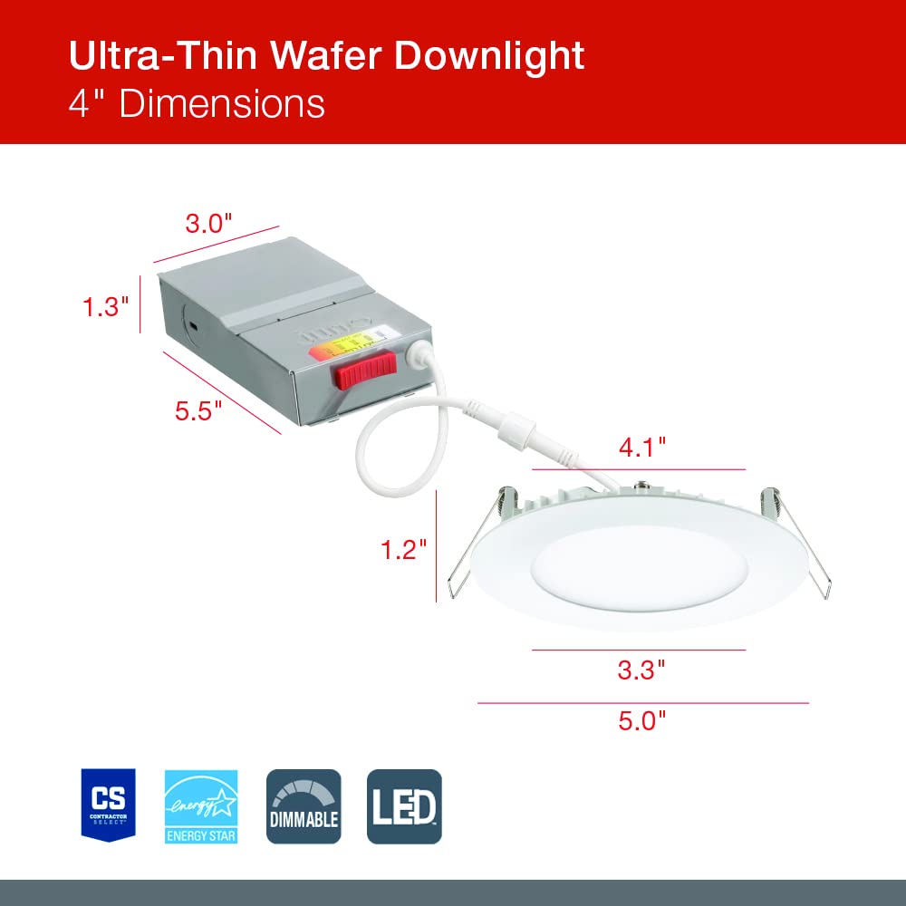Juno WF4 SWW5 90CRI MW M6 Round Baffle LED Downlight, 120 Volts, 2700K/3000K/3500K/4000K/5000K, Triac Dimming, 4-Inch Ultra-Thin, Matte White (Pack of 2)