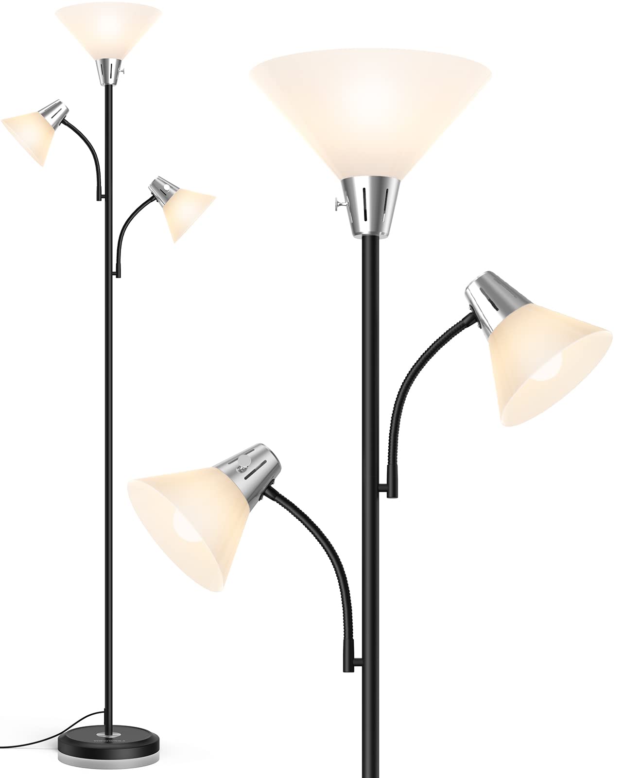 LEPOWER Floor Lamp with 5W Adjustable Reading Lights, 9W LED, Metal, Black, Model LP-US-MDFL-AS-03