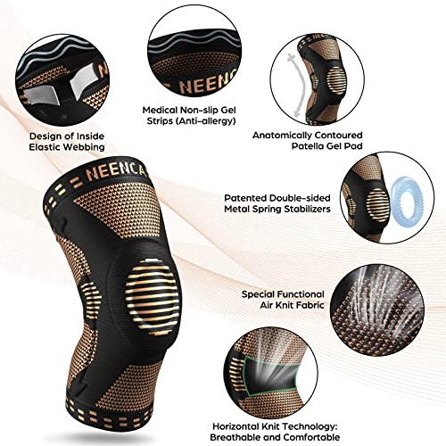 NEENCA Copper Knee Brace for Knee Pain, Knee Support with Patella Pad & Side Stabilizers, Compression Knee Sleeve for Spor...