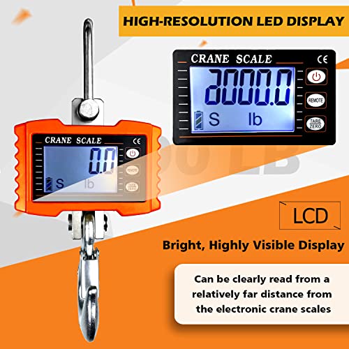 YATOINTO 2200lb Digital Crane Scale High Precision Heavy Duty Industrial Hanging Scale with Remote Control Aluminum Case C...