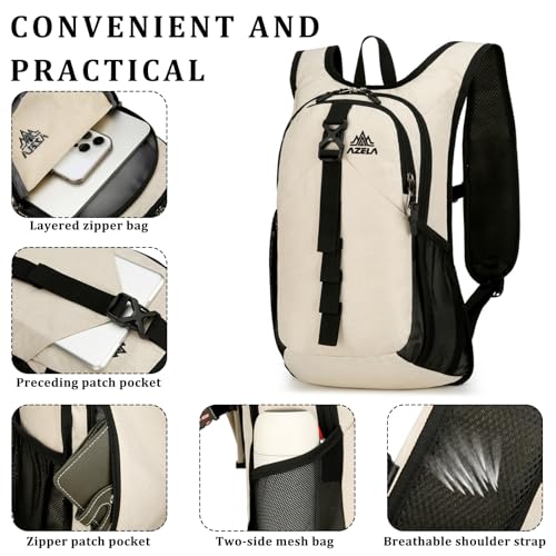 VOBUYING 15L Small Hiking Backpack Foldable Ultralight Trekking Camping Outdoors Backpack for Women Men (beige)