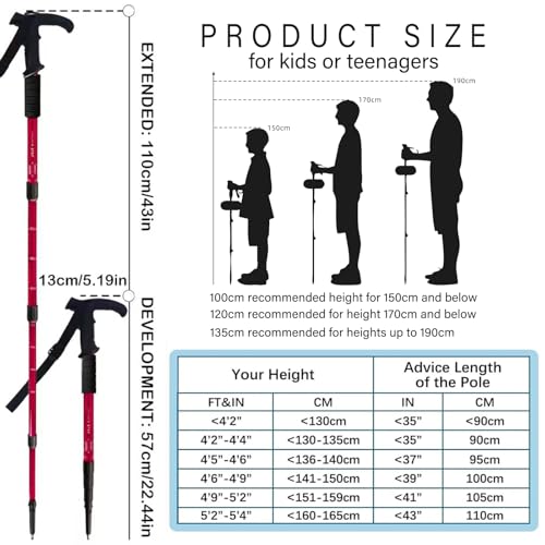 Retractable Trekking Pole Aluminum Alloy Walking Poles Portable Hiking Pole Suitable for Outdoor Activities Such as Mounta...