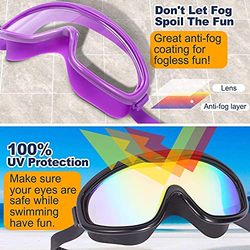 Braylin Adult Swim Goggles, 2-Pack Wide View Swim Goggles for Men Women Youth Teen, Anti-Fog, Over 15