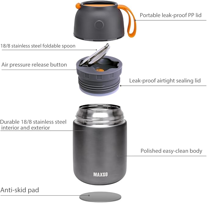 Itslife Insulated Thermo Food Jar for Hot & Cold Food for Kids Adult, 17&24 oz Soup Thermal Hot Food Containers for Lunch, Triple Layer Insulation Stainless Steel Food Jar with Spoon (2 Pack Grey)