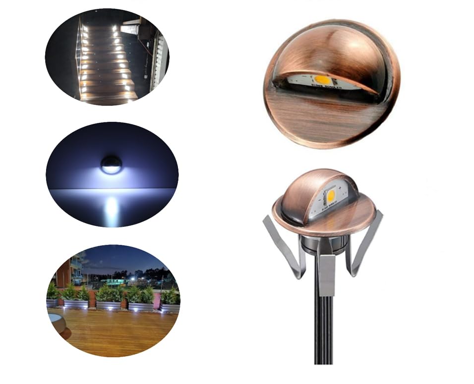 FVTLED Low Voltage LED Deck Lights Kit, 10pcs, Cold White, Metal, Model B106B, Outdoor Garden Pathway Lighting, Bronze