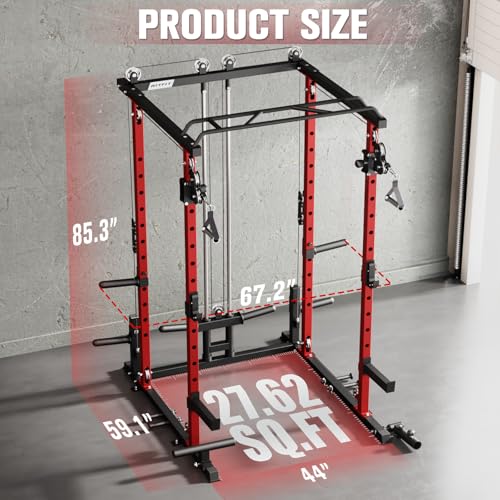 RitFit Multi-Function Garage & Home Gym Package Includes 1200LBS Power Cage PPC03/P3 with Cable Crossover System, Weight B...
