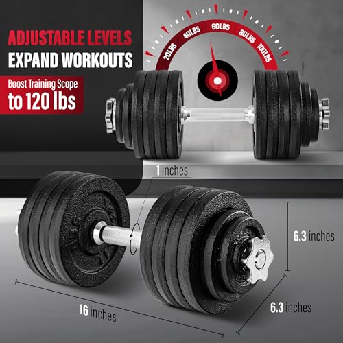 Yes4All Old School Adjustable Dumbbell Set with Weight Plates, Star Lock Collars/Connector, 40lbs to 200lbs Adjustable Wei...