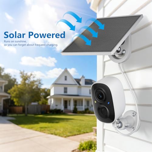 2K Security Camera Wireless Outdoor,Solar Powered WiFi Cameras for Home Security with Motion Detection,Color Night Vision(...