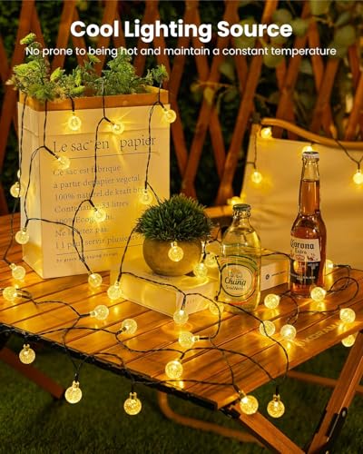 Solar String Lights Outdoor Waterproof, 2 Pack 60 LED 36.5 FT Each, Solar Powered Patio Lights with 8 Lighting Modes for G...