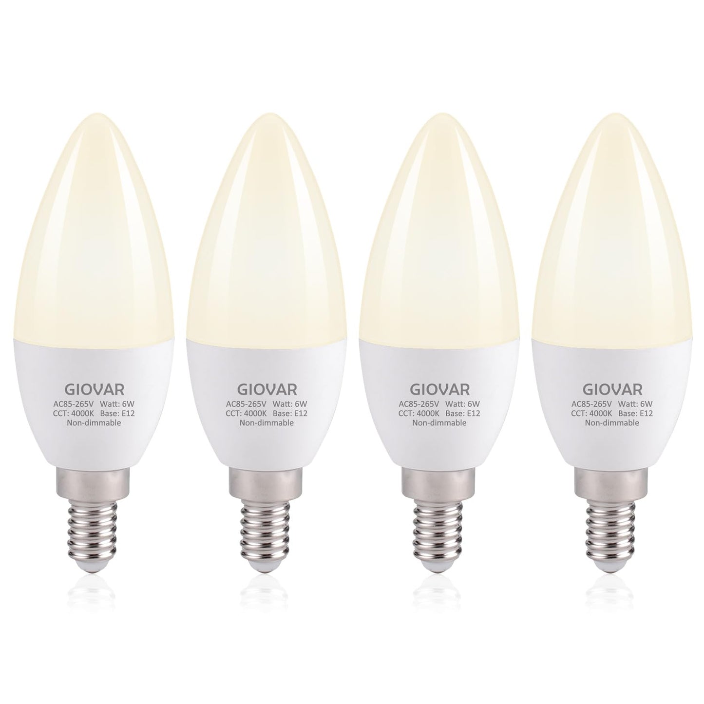 Giovar Led Candelabra Light Bulb 60 Watt Equivalent  4000K Natural White  Light Bulbs For Chandelier  E12 Small Base  120V  B10  Non-Dimmable  Pack Of 4