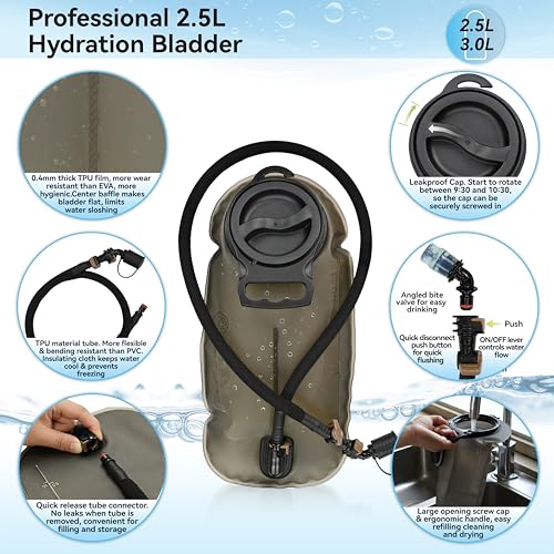 MARCHWAY Tactical Molle Hydration Pack with 2.5L TPU Water Bladder, Low-Profile Organized Military Backpack for Hiking, Cy...