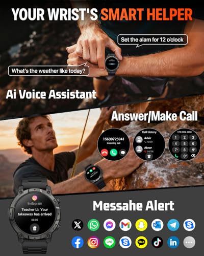 Smart Watch for Men Fitness Tracker: Military Make Answer Call LED Digital Mens Watches Waterproof Smartwatch Android Phon...