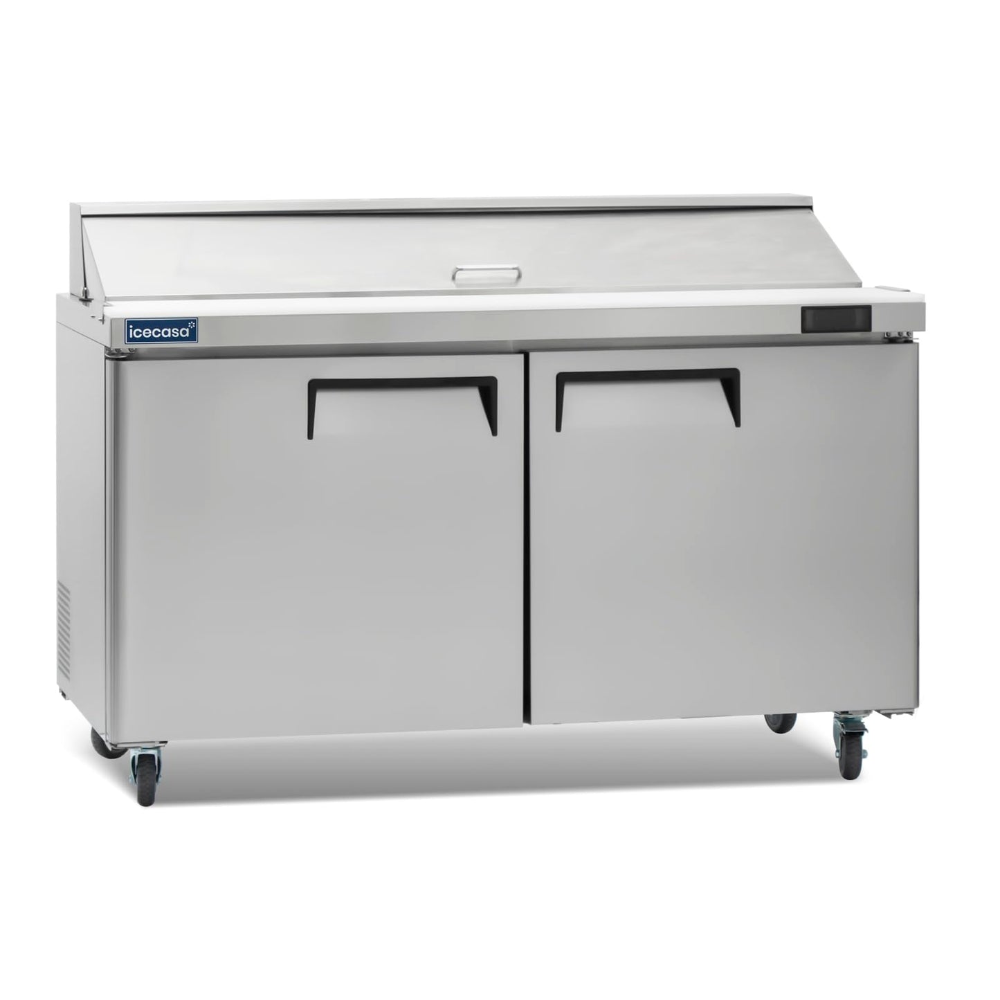 ICECASA 60" W Commercial Refrigerator Sandwich&Salad Prep Table single Door Stainless Steel Counter Fan Cooling Refrigerator with 16 pans-60 Inches for Restaurant, Bar, Shop, etc
