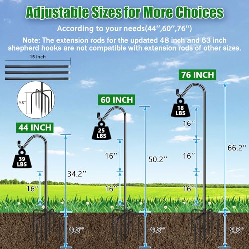 FEED GARDEN 76'' Bird Feeder Pole, Heavy Duty Shepherds Hooks for Outdoor with 7-Prong Base, Adjustable Shepherds Hook for...