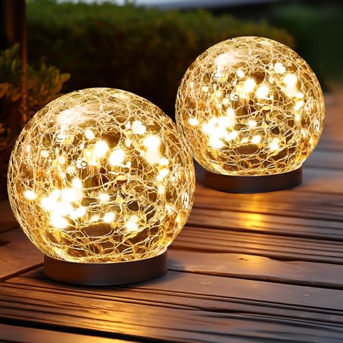 JKIMK Solar Globe Lights Outdoor Waterproof-Solar Balls Garden-Cracked Glass Ball Solar Lights Outdoor-Solar Orbs Outside-...