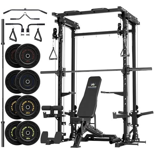 MAJOR FITNESS Drone3 Smith Machine, 2500lbs All-in-One Home Gym Power Rack with Dual Pulley System for Cable Crossover, Pu...
