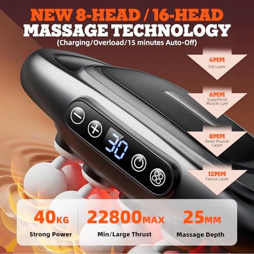 2026 New 16-Head Deep Tissue Percussion Massage Gun – Quiet Muscle Massager for Full Body, Up to 30 Intensity Levels, Cord...