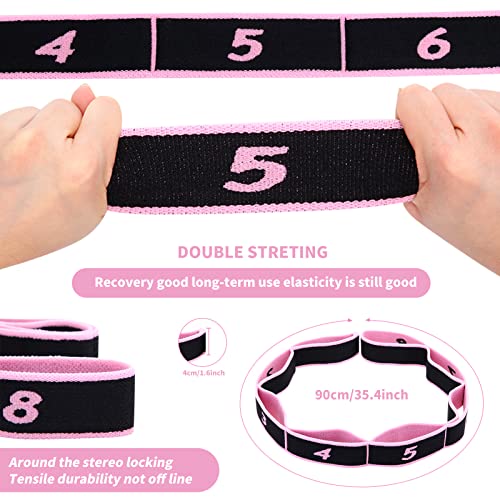 Lenwen 8 Pcs Elastic Yoga Stretching Strap 39.37 Inch Adjustable Multi Loop Stretch Strap Training Dance Stretch Band for ...