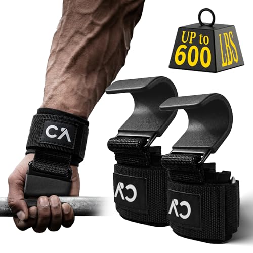CHICK-ACTIVE Weight Lifting Hooks (Pair) for Deadlifts, Pull Ups, Rows & Shrugs – Heavy Duty Steel Gym Hooks with 8mm Neop...