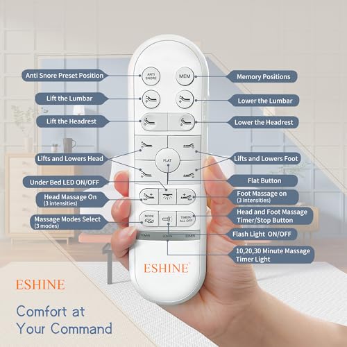 ESHINE Adjustable Bed Frame + 14 inch Hybrid Matt, Lumbar Support, Head-Pillow-Tillt, Smart App Control, Wireless Remote, ...