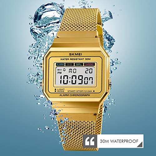 Gosasa Classic Unisex Women's Men's Digital Multifunction Sports Watch Stainless Steel Band Square Waterproof Electronic L...