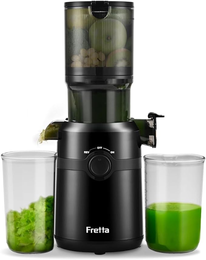 Fretta Nifty Cold Press Juicer Machines,Slow Masticating Juicer Machines with 1.1 L Large Feed Chute,Fit Whole Fruits & Vegetables Easy Clean Self Feeding,High Juice Yield,BPA Free (Ink-black)