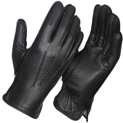 FIORETTO Men’s Chrome-Free Leather Gloves Winter – Touchscreen Driving Gloves with Warm Wool Lining M24001