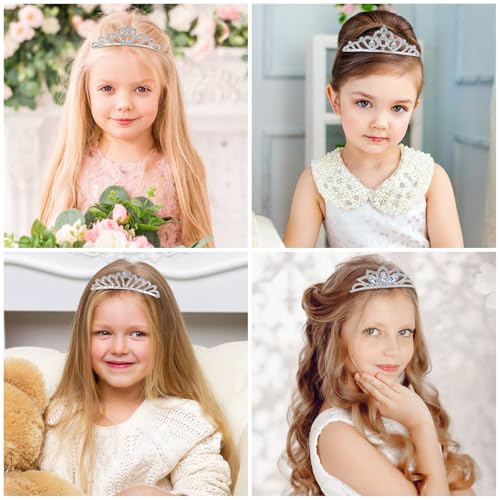 Dizila 8 Pieces Silver Metal Birthday Party Prom Bridal Wedding Dazzling Rhinestone Princess Crown Headbands Tiaras Headpi...