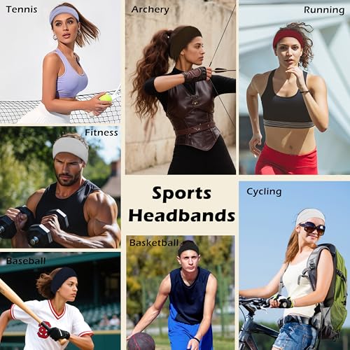 Headbands for Women, 12PCS Wide Stretchy Sports Hair Bands, Elastic Soft Fashion Head Bands, Non-Slip Running Sweatbands f...