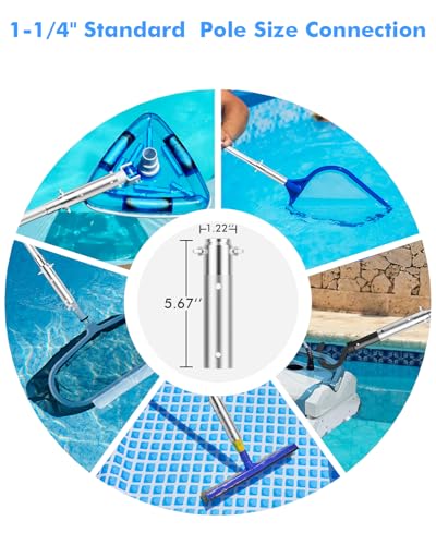 Pool Pole Telescopic 16FT Heavy Duty Upgraded Aluminum, 16 Ft Extension/Extendable Telescoping Tool for Above Ground/Ingro...