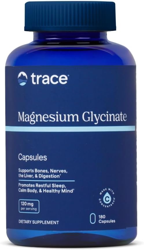 Trace Minerals Magnesium Glycinate 120mg - Bone Strength & Muscle Support - Magnesium Supplement to Aid Healthy Sleep Patterns & Relaxation - Support Nerve Function - 180 Capsules (180 Servings)