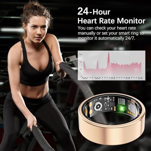 Ring Health Tracker for Women Men, Fit Ring with Heart Rate, Blood Oxygen, Sleep Monitor, Calories, Step Counter, IP68 Wat...