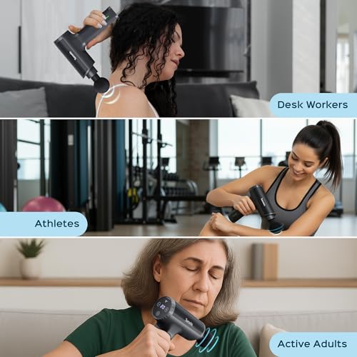 Turonic Professional Handheld Massage Gun - Deep Tissue Percussion Massager, 20 Speeds, 7 Heads, Quiet, Powerful, Portabl...