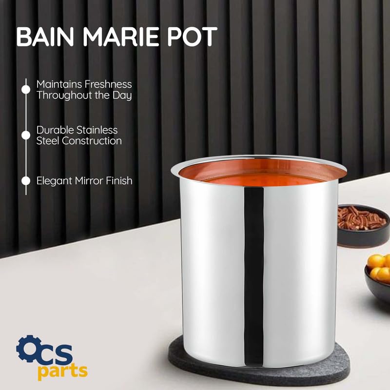 OCS Parts 6 Quart Bain Marie Pot with Lid Set | 8-9/16" x 6-7/8" Stainless Steel Pot for Warm or Cold Food, Home Kitchens, Stovetop, Steam Tables, Catered Events, Soup Warmers or Buffet and Salad Bars