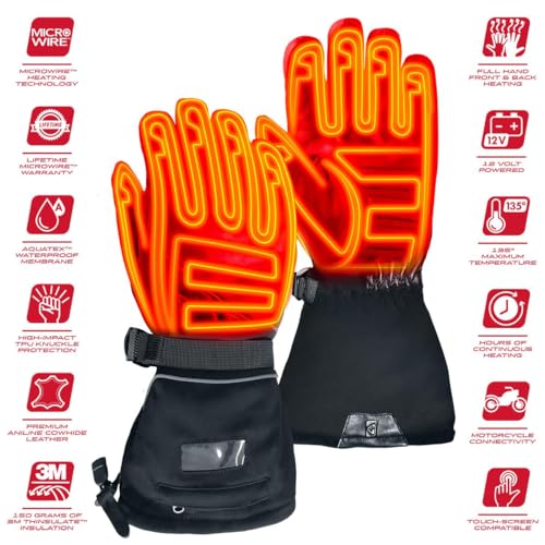 Gerbing GT5 12V Heated Motorcycle Gloves, Unisex, Hybrid Battery/Wired Heating for Powersports, Snowmobile, Hunting