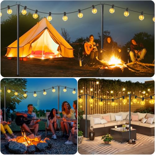 MuliVid 6 Pack 9FT String Light Poles for Outdoor,Metal Lights Hanging Pole Outside with Fork,Light Stand for Patio, Pergo...