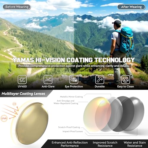 YAMAS Sport Sunglasses for Mens, Wrap around sunglasses, Non-Slip Nose Pads for Hiking, Climbing&Running, UV400 Protection