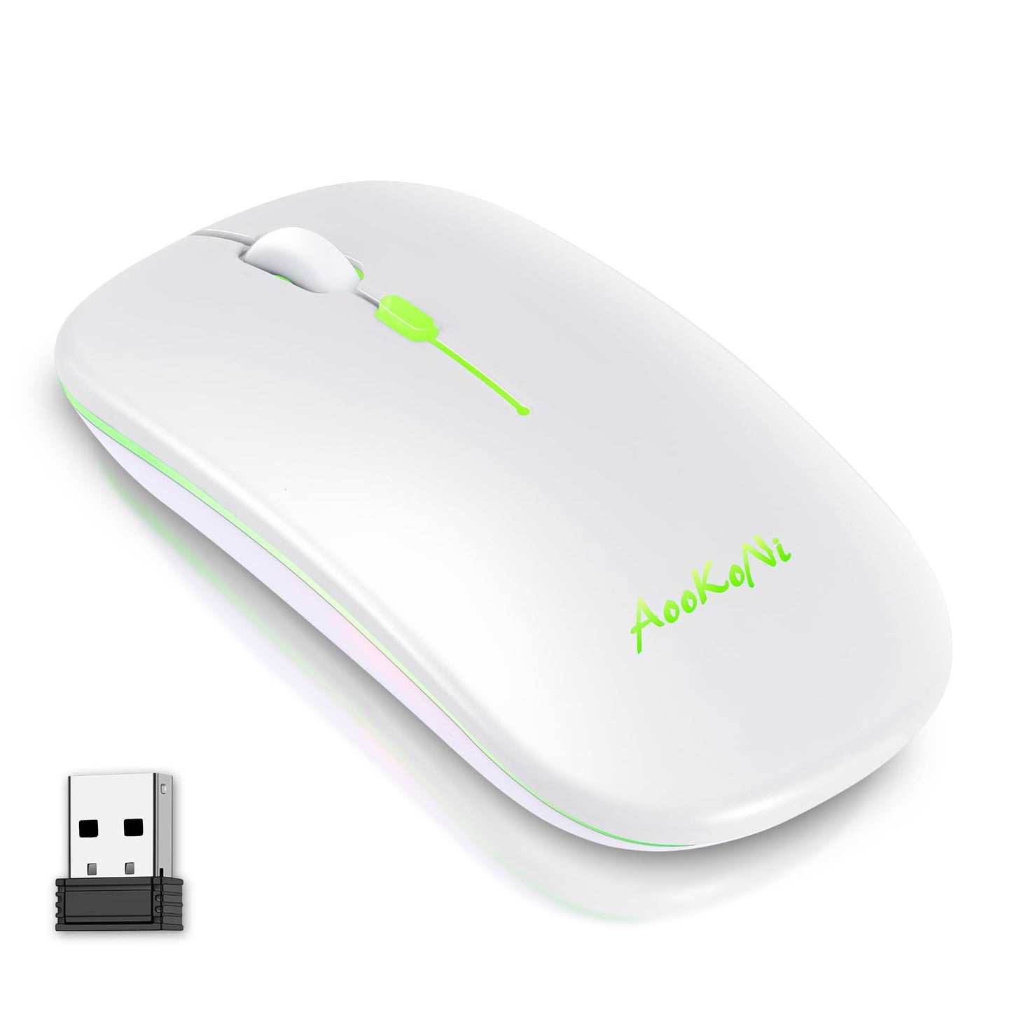 AooKoNi Wireless Bluetooth Mouse, Rechargeable USB Optical Mouse, LED Slim Dual Mode(Bluetooth 5.2 and 2.4G) Wireless Mouse for Laptop, PC, Mac OS, Android, Windows (Type C Charging Port, White)
