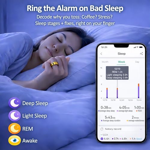 Aoyool Smart Ring Health & Fitness Tracker for Men & Women, Heart Rate, SPO₂, Sleep & Activity Monitoring, IP68 Waterproo...