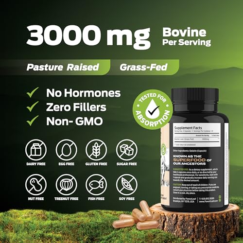 ForestLeaf Grass Fed Beef Liver Capsules, 3000mg Per Serving, Supports Immunity & Body Wellness, Cleansing, Digestion, Nat...