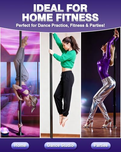 PYY Dance Pole for Home - Adjustable & Portable Dance Pole for Gym Studio Pub, Chrome Finish, Spinning & Static Modes, No ...