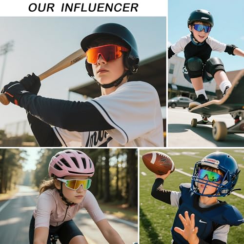 GLARDEFE Kids Baseball Sunglasses - Youth Baseball Sunglasses for Boys Girls - Sports Softball Shades Age 6-14