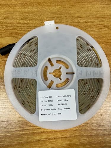 Topai 12V Cob Led Strip Light, 5000K Daylight White, 4000Lm, 16.4Ft, Ip65 Waterproof, Flexible, High Density, Model Cobw