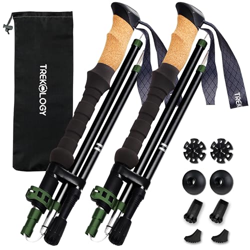 TREKOLOGY Trek-Z Cork Grip Trekking Poles – Lightweight Folding Hiking Poles, Adjustable Height, Compact Travel Design, Ai...