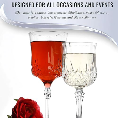 Crystal Cut Disposable Clear Plastic Wine Goblets - 11oz, 4 Pieces - Durable & Sophisticated Drinkware for Parties and Events