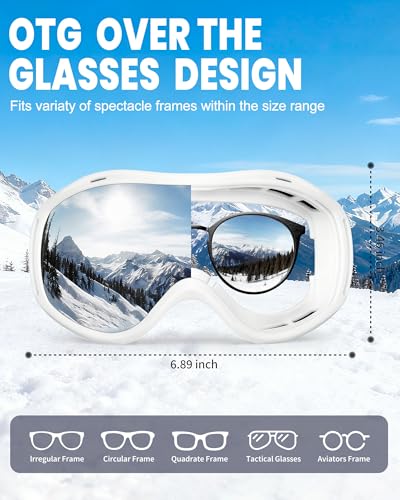 FMY Ski Snowboard OTG Goggles,Anti Fog UV400 Protection Skiing Snowmobile Goggles for Men Women Youth